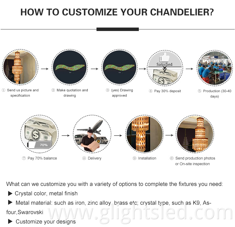 G-Lights Easy Installation Professional Customized Hotel Villa Glass Led Chandelier Light